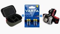 Stirnlampe + Tech Case + Batterien - Sommerangebot