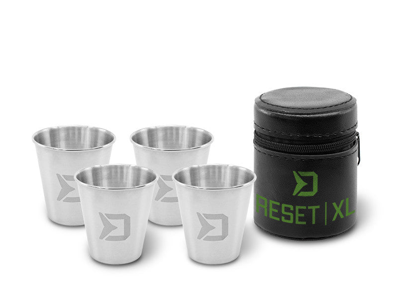 RESET - Edelstahl Shotgläser Set - 70ml - Mit Täschchen