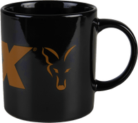 Schwarze und orangefarbene Logo-Keramiktasse
